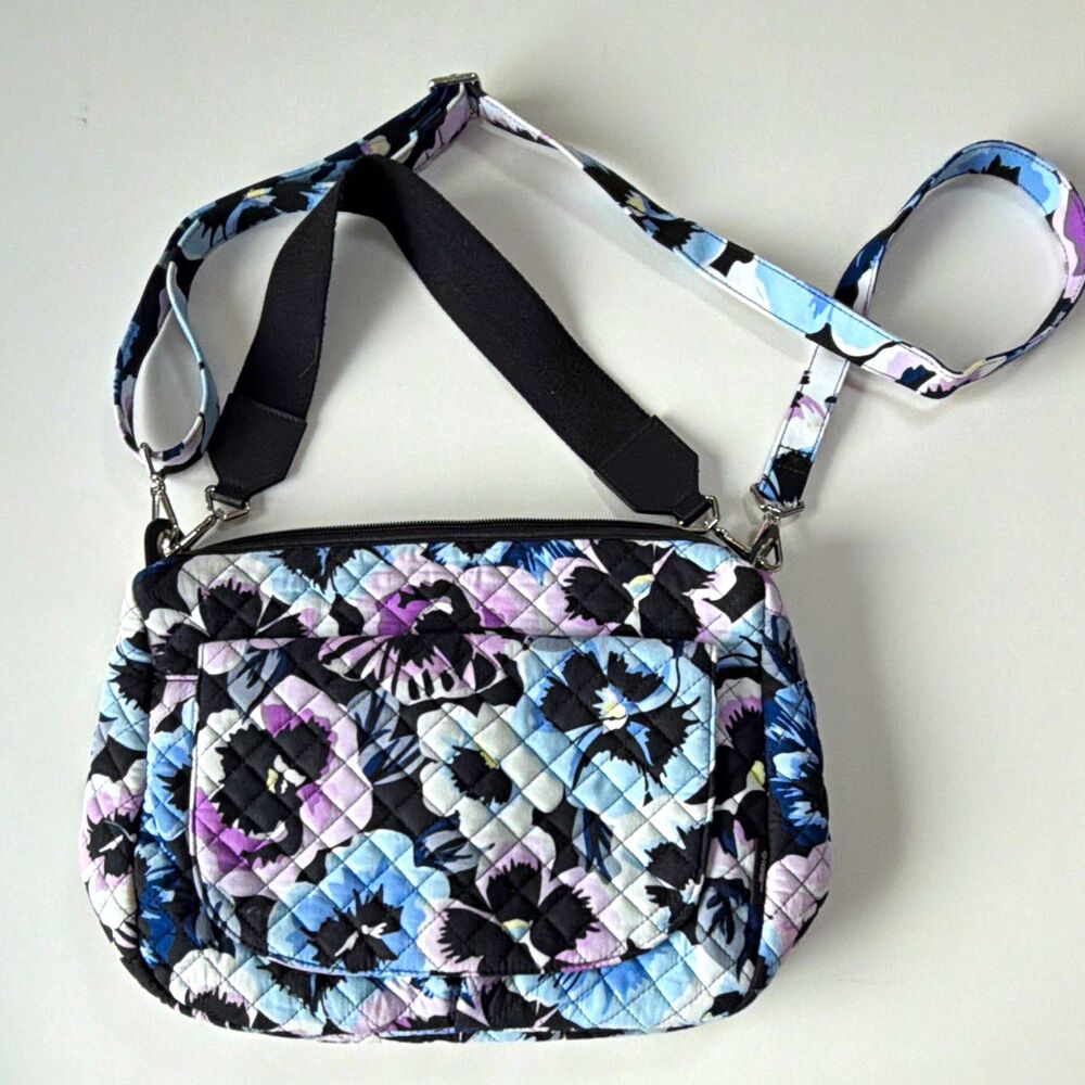 Vera Bradley Plum Pansies Floral Shoulder Bag Zip Closure Detachable Strap